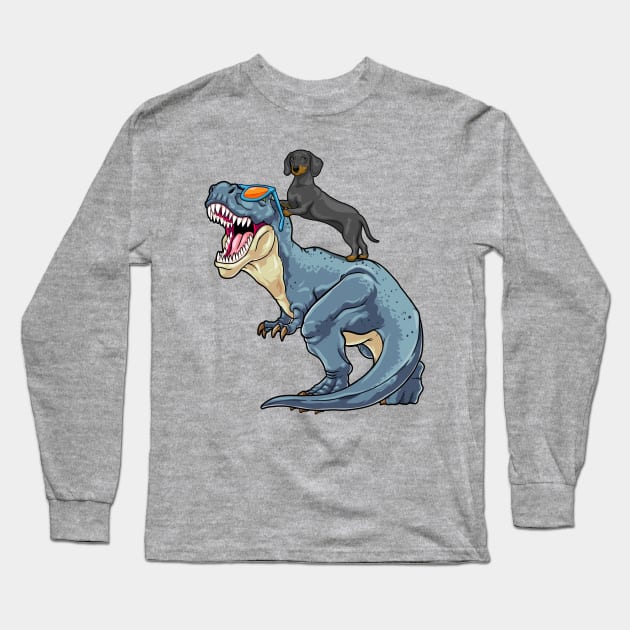 Wiener The T-Rex Rider Long Sleeve T-Shirt by GoshWow 